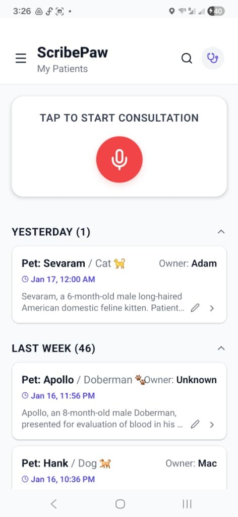 ScribePaw Home Screen